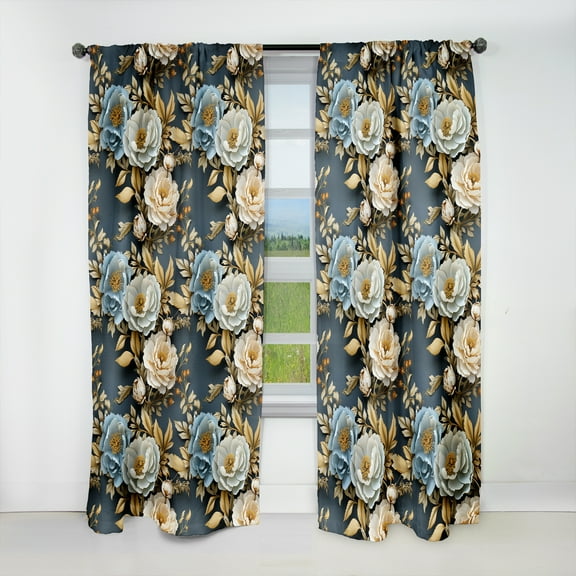 Designart "Wonderland Of Timeless Elegance With Blue Florals" Abstract Blackout Curtain Single Panel