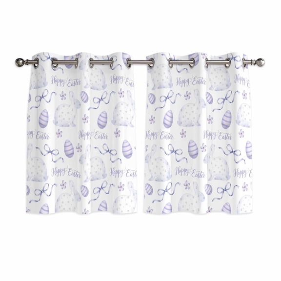 Purple Easter Kitchen Curtains Window Panels, Watercolor Spring Bunny Eggs Flower Insulated Window Treatment Curtain, Grommet Curtains for Bedroom/Living Room/Bathroom, 2 Piece 42"Wx45"L