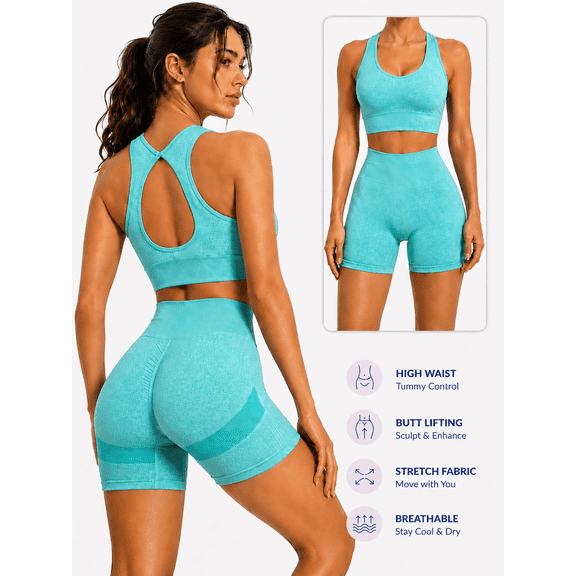 2 Piece Women's Workout Set High Waisted Yoga Shorts Activewear Outfit Butt Lifting Sports Set Tummy Control Fitness Gym Pilates Training Clothes