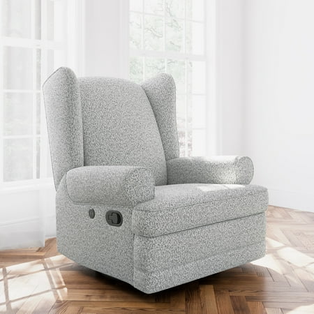 Storkcraft Serenity Wingback Upholstered Recline Glider with USB, Salt & Pepper Boucle