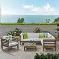 thumbnail image 2 of GDF Studio Emma Outdoor 6 Seater Acacia Wood Sectional Sofa, Gray and White, 2 of 9
