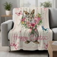 thumbnail image 2 of Easter Bunny Blanket Soft Cozy Warm Throw Blanket for Couch, Plush Fuzzy Flannel Fleece Blankets for Sofa, Cute Rabbits Spring Daisy Flowers Retro Beige Bed Blankets Gifts for Men, 50"x60", 2 of 9