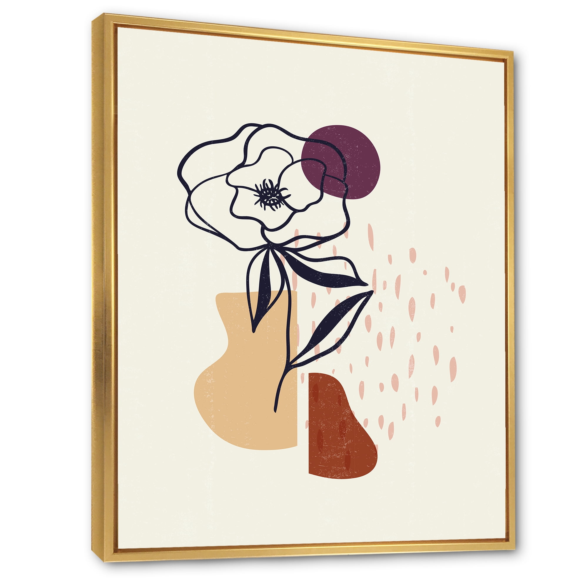 Designart 'Minimalist Shapes With Ancient Flower I' Modern Framed Canvas Wall Art Print