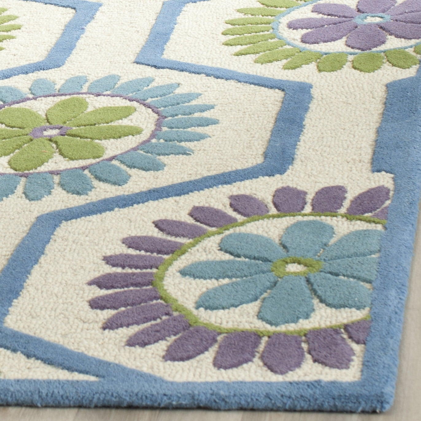 SAFAVIEH Cambridge Myron Geometric Wool Area Rug, Ivory/Blue, 5' x 8'
