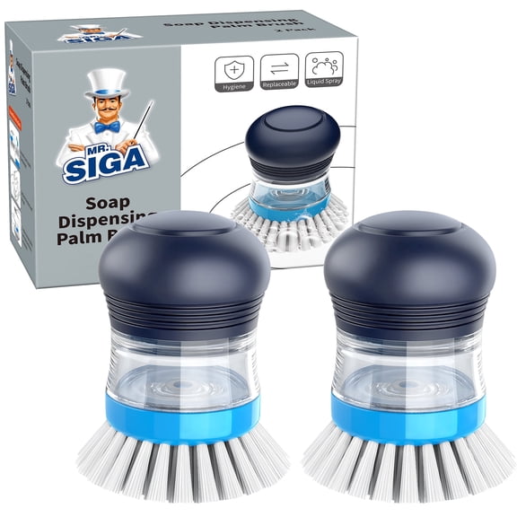MR.SIGA Soap Dispensing Palm Brush, Kitchen Dish Brush , Pot Dish Cleaning,Pack of 2