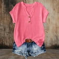 thumbnail image 4 of AKOEE Short Sleeve Tops for Women Button V Neck Plain Tshirts Casual T-Shirts Summer Basic TeeS (L, Hot Pink), 4 of 8