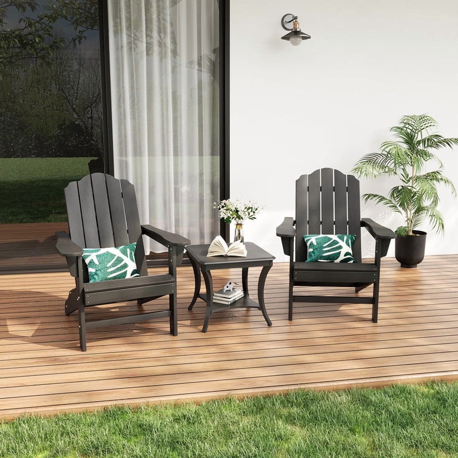 TROPOW Adirondack Chair for Patio, HDPE Outdoor Lawn Chair with Wood Texture for Garden Backyard Deck Poolside Use