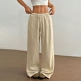 thumbnail image 2 of dGslk Women’s High Waist Loose Fit Wide Leg Casual Drawstring Pants Lightweight Breathable Elastic Waistband Lounge Trousers Beige M, 2 of 2