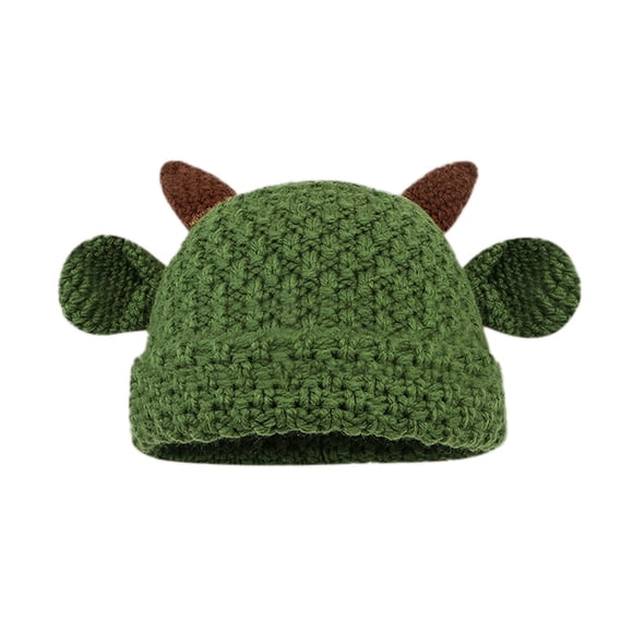 TIEVOSA Cowhorn Wool Hat Children Hand Woven Cute Versatile Pullover Hat(Green)