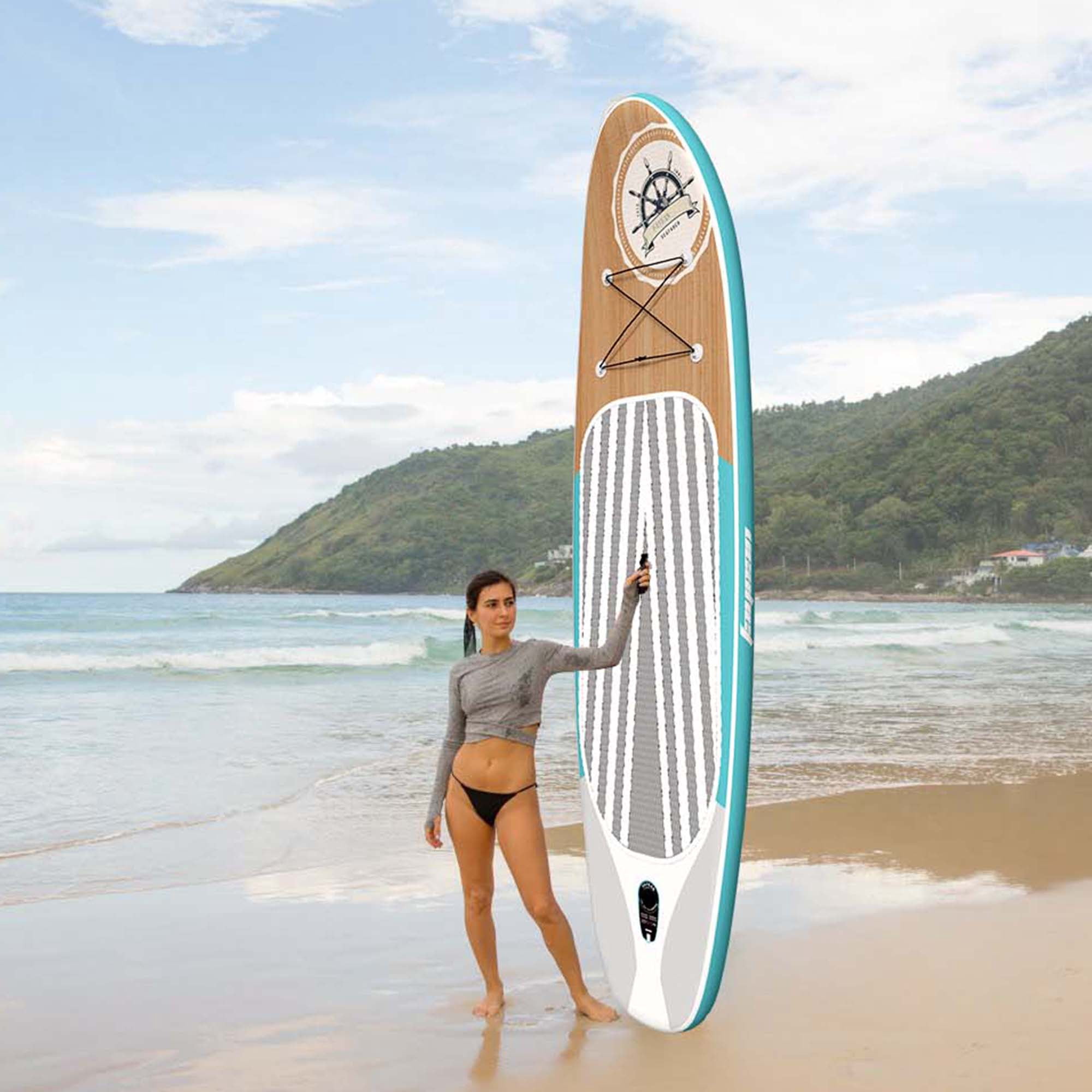 Inflatable Stand Up Paddle Board 10.5’/11’×33”×6” Non-Slip Deck, Complete SUP Accessories for All Skill Levels, Wide Seat & Safety Leash, 3 Fins, Adjustable Paddle, Pump & Backpack