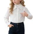 thumbnail image 2 of BRGZLK Long Sleeve Shirt for Girls Back-to-School Season Kids Solid Color Rhinestone Turn-Down Collar Breathable Comfortable School Unifrom Blouse Top White A 12-13 Years, 2 of 5