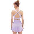 thumbnail image 2 of Women's Tennis Skirts Top Set Stretch High Waisted Golf Skorts Skirt One Shoulder Sports Bra Running Workout Activewear, 2 Piece S Lilac - Zipper Bra, 2 of 8