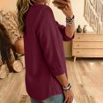thumbnail image 4 of ClodeEU Women's Linen Blend V Neck 3/4 Sleeve Tunic Blouse,Casual Loose Henley Shirt Top Wine,Women's Plus XXL, 4 of 5