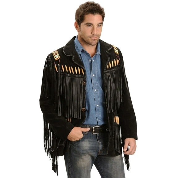 Scully Men's Bone Beaded Fringe Leather Jacket - 902-409 50 REG