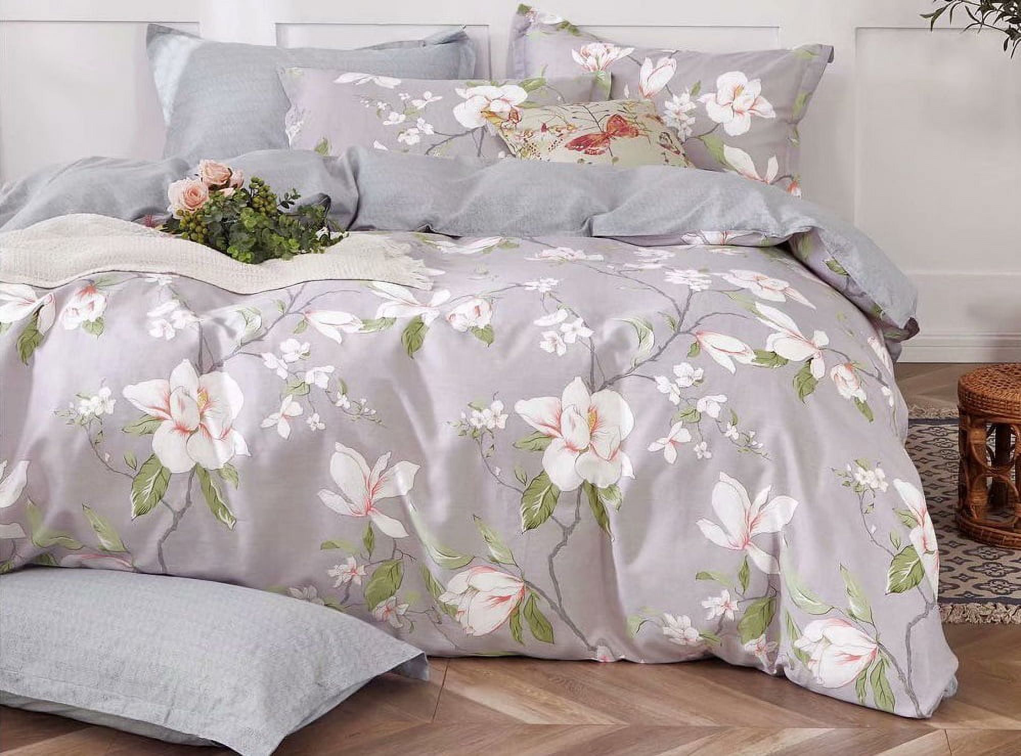 Swanson Beddings Magnolia Floral Print 3-Piece 100% Cotton Bedding Set: Duvet Cover and Two Pillow Shams (King) (Comforter is NOT included)