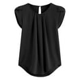thumbnail image 2 of Homenesgenics Tops for Women Plus Size,Tunic Tops for Women,Crop Tops for Women Women's Chiffon Solid Color Short Sleeve Round Neck Casual Shirt Short Sleeve Blouse Black XXXXXL, 2 of 7
