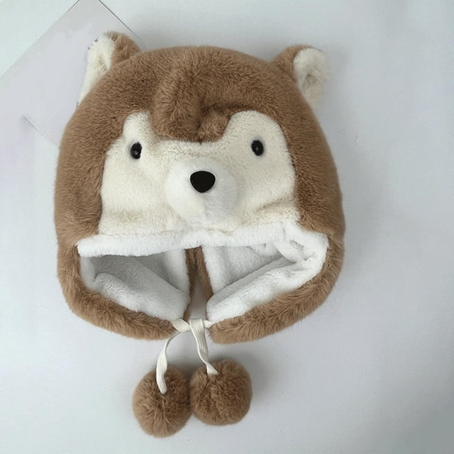 Sombrero de peluche Husky Sombrero de juguete divertido con orejeras Sombrero de animal de dibujos animados Sombrero de sombrero Sombrero de esquí Marrón Hugo Sombrero de felpa