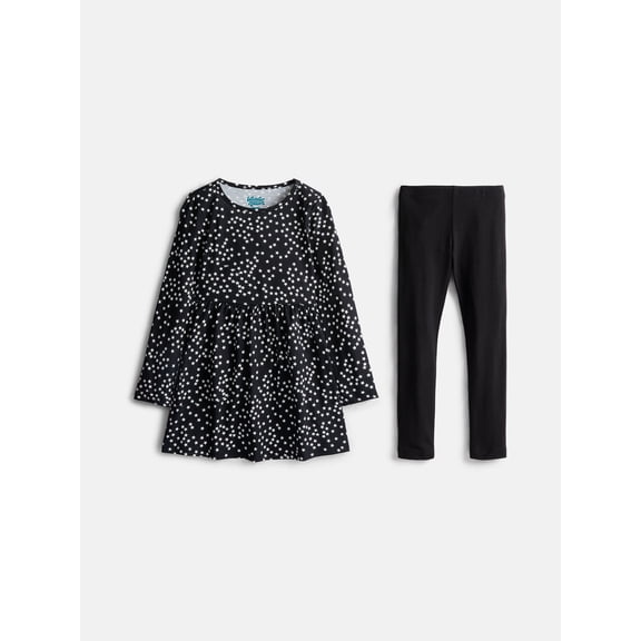 Wonder Nation Girls Play Dress with Long Sleeves and Leggings Set, 2 Piece, Sizes 4-18