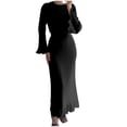 thumbnail image 2 of YUTK Robes pour Femmes en Liquidation, Robe d'Hiver Douce et Mince à Manches Trompette Plissées et Col Rond pour Femmes Noir TTG, 2 of 7