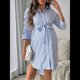 thumbnail image 5 of Vestido Camisero de Maternidad para Mujer, con Solapa A Rayas y Botones, 3/4 Azul y L, 5 of 7