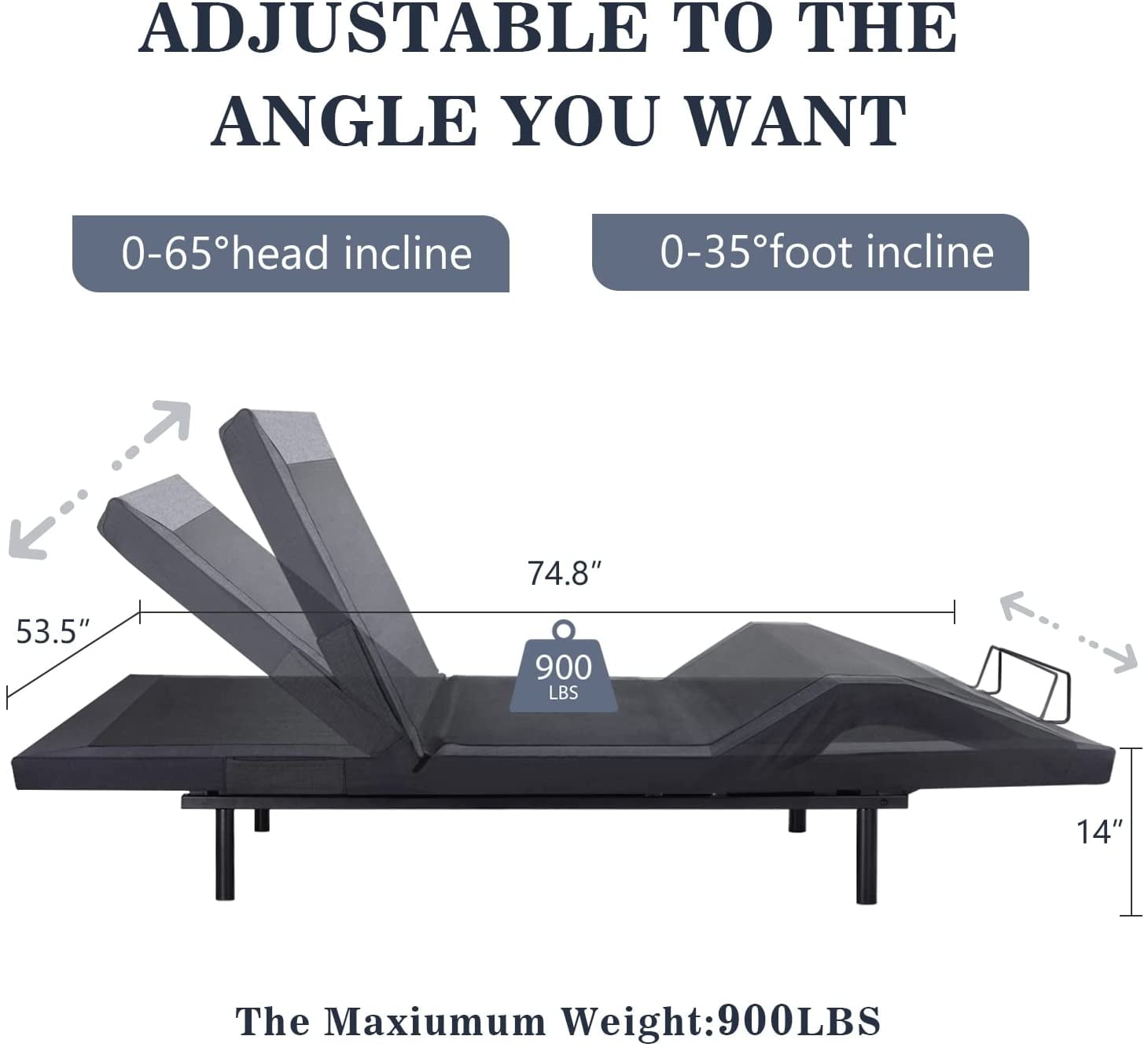 Allewie Upholstered Full Size Adjustable Bed Base Frame with Upgraded Motor 2.0, Independent Head & Foot Incline, Wireless Remote Control