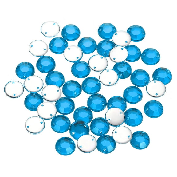 100Pack Flat Back Sew on Rhinestones Beads, 10mm Crystal Round Gems, Blue