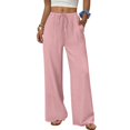 thumbnail image 2 of HKYNLAG Women Linen Pants Summer Casual Loose Wide Leg Palazzo Pants Drawstring High Waist Flowy Beach Trousers with Pockets Pink M, 2 of 7