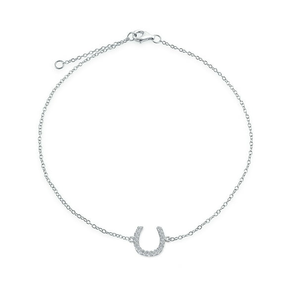 Equestrian Horseshoe Shape Cubic Zirconia Anklet Lucky Charm CZ Anklet Link Ankle Bracelet For Women 925 Sterling Silver