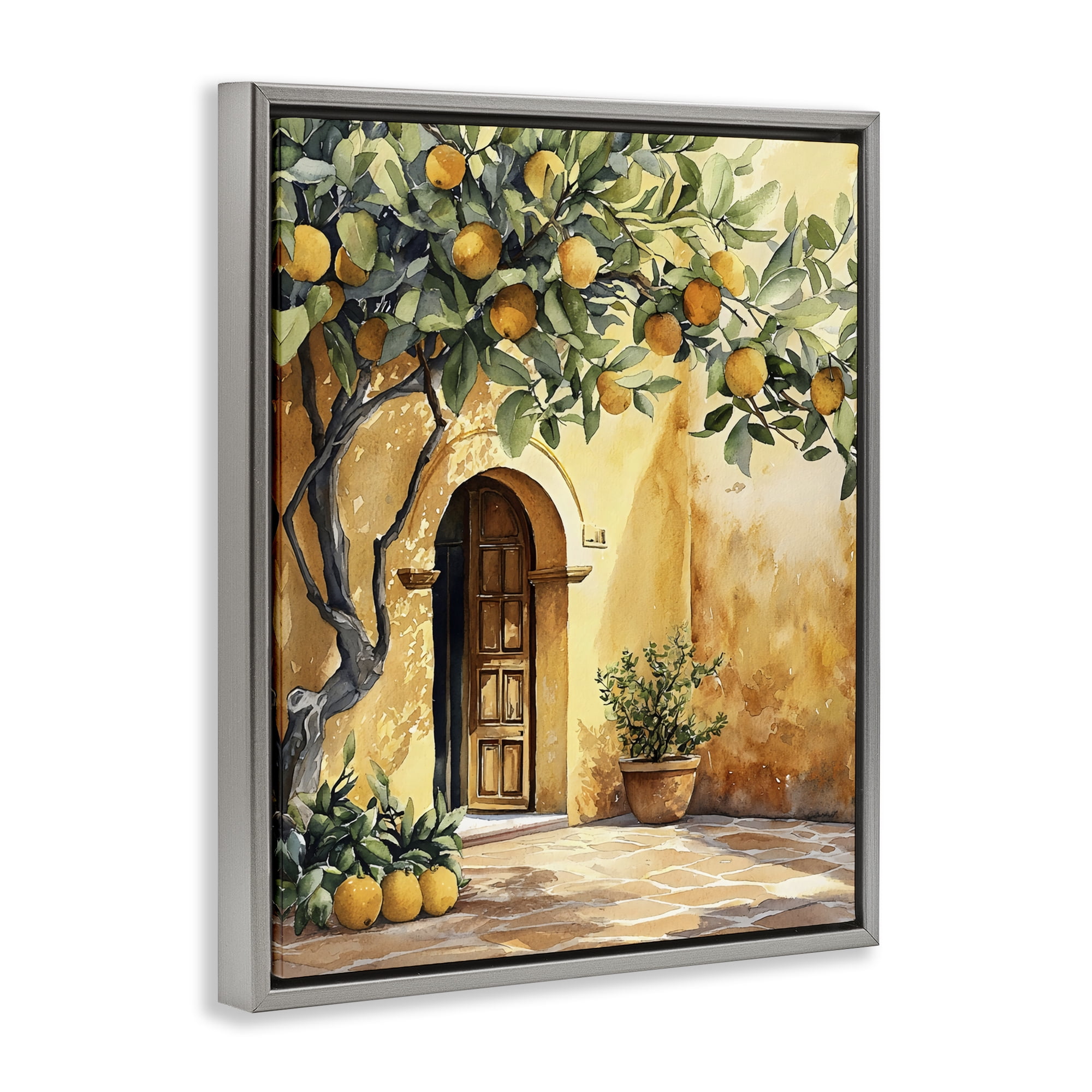 Stupell Industries Mediterranean Courtyard Lemon Tree Gray Framed Floater Canvas Wall Art, design by LSR Design Studio