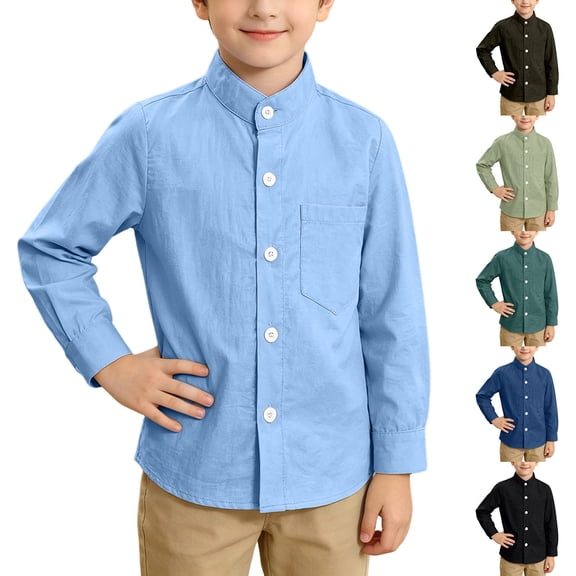 Rvasteizo Boys Girls Fall Winter Blouse Collared Long Sleeve Solid School Uniform Button Down Shirts 12M-9Y,3 T