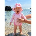 thumbnail image 5 of BemeyourBBs Toddler Baby Girls Bow Striped One Piece Swimsuit with Sun Hat Infant Girl Bathing Suit Long Sleeve Rash Guard Back Zipper Ruffled Trim Swimwear Summer Beachwear, 5 of 9