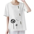 thumbnail image 2 of QUNYINEY Floral Shirts for Women Trendy Short Sleeve Casual Crew Neck Tops Loose Linen Button Pullover Shirts, 2 of 7