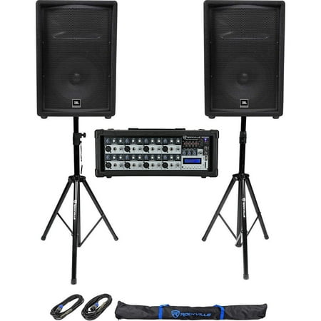 JBL Pro Bluetooth DJ PA System with Speakers, Powered Mixer, Stands