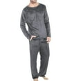 thumbnail image 2 of RYDCOT Mens Pajamas Set Round Neck Long Sleeve Pullover Top and Elastic Waisted Pants Winter Warm Pjs Lounge Sets Flannel Sleepwear Gray, 2 of 6