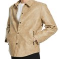 thumbnail image 3 of LOVZFMLL Jackets for Men Man Solid Color Button Washed Leather Jacket Lapel Coat, 3 of 5