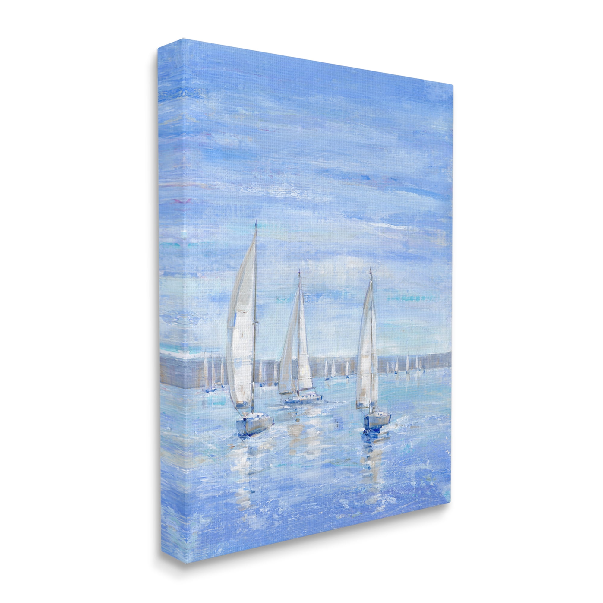 Stupell Industries Blue Sailboat Fleet Transportation Painting Gallery Wrapped Canvas Art Print Wall Art, 16 x 20