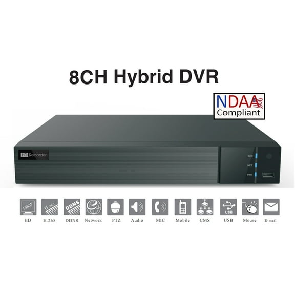 SuperLive Plus Mobile APP 5MP 8CH Hybrid DVR Supports 8CH Input up to 5MP HD-TVI/CVI/AHD for Analog Cameras  up to 4CH IP, H.265 1x SATA NDAA Compliant, Free Remote Surveillance APP (No HDD included)
