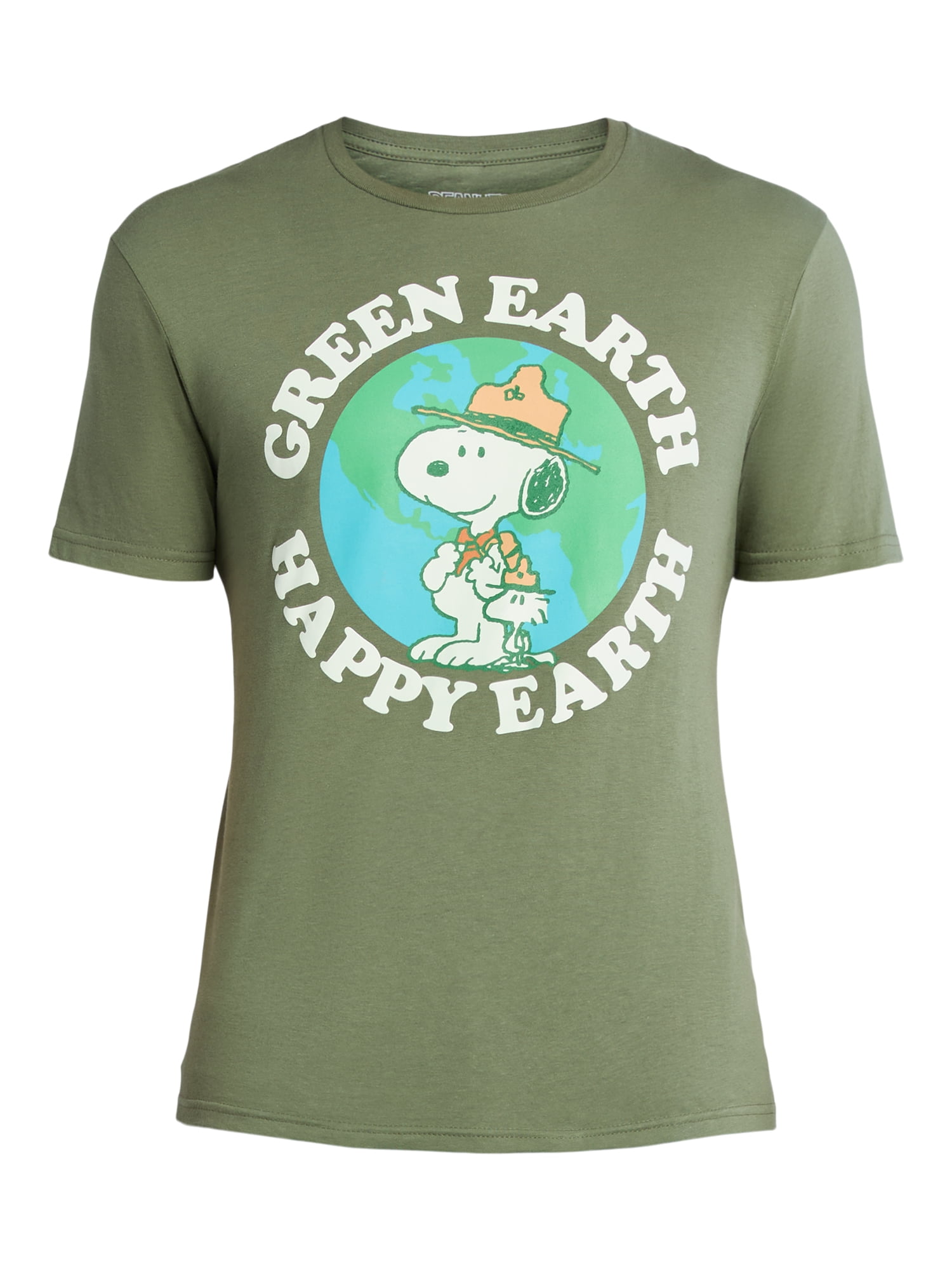 Peanuts Snoopy Green Earth Happy Earth Men’s and Big Men’s Graphic Tee, Sizes S-3XL
