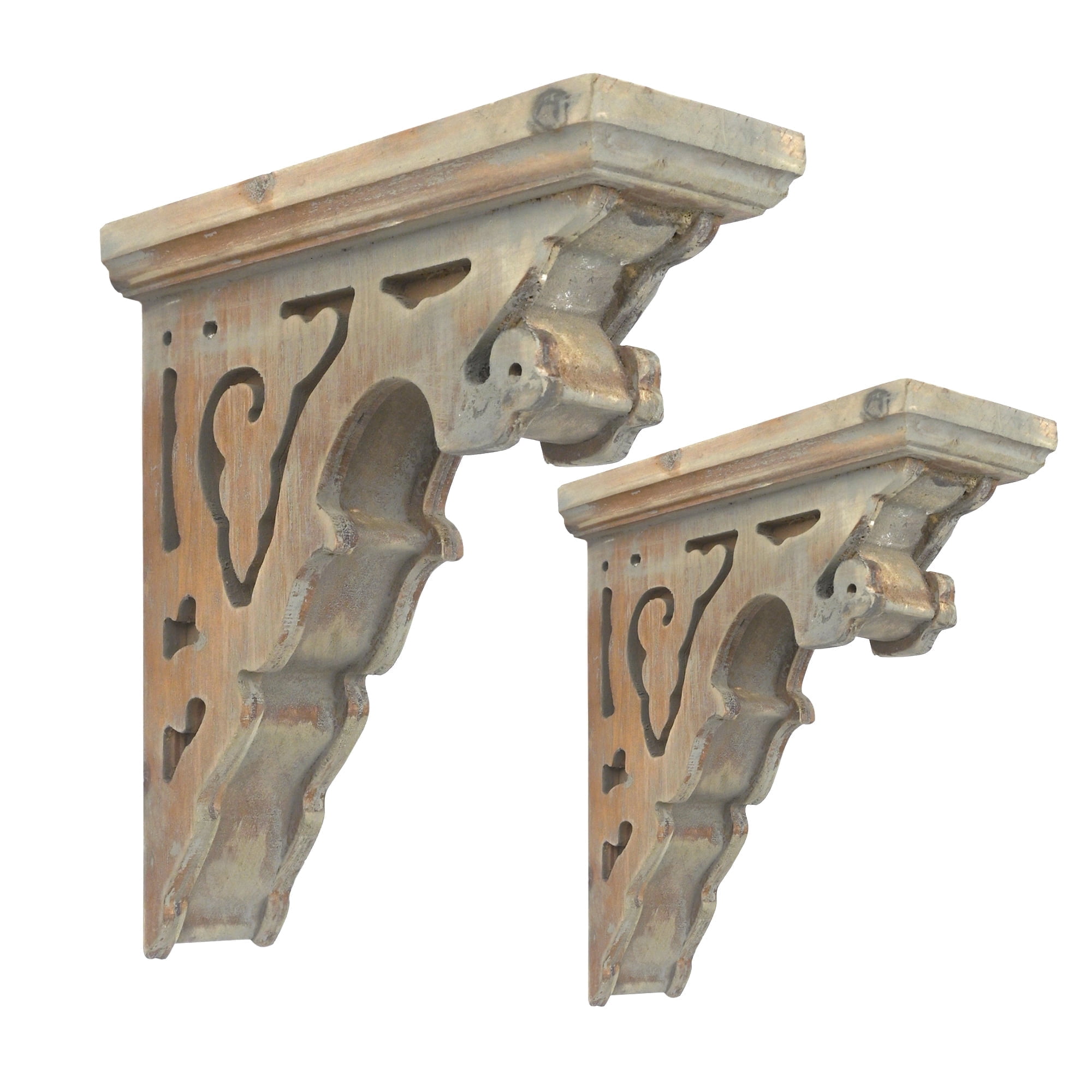 Wood Corbels Sets of 2 Wooden Shelf Brackets Corbels for Shelf Shabby Wood Corbel Brackets Vintage Style, 3.1" x 7.2" x 7.8"