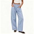 thumbnail image 5 of Cagogo Women's Wide Leg High Waisted Trousers with Pockets Plaid Casual Lounge Pants Vacation Travel Work Outfits Fall Fashion Clothes, Navy S, 5 of 8