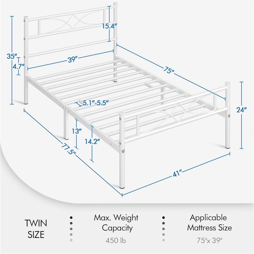 Renwick Twin Size Curved Design Metal Platform Bed for Adult, White