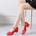 thumbnail image 5 of Miluxas Women Latin Dance Shoes Low Heel Ballroom Dance Shoes Ballet Flat Mary Jane Shoes for Women Red 7(39), 5 of 9