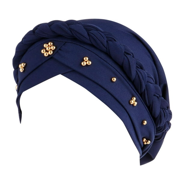 Gorro turbante trenzado con cuentas para mujer: elegante gorro con pañuelo para mujeres musulmanas o embarazadas, cubre el cabello con un elástico suave, apto para todas las estaciones