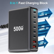 USB C Fast Charger Block,500W GaN III 8-Port Fast Charging Station Hub,Double 100W PD PPS Port Fast Charging Station for Multiple Devices,Laptop Wall Charger Compatible with MacBook/iPhone 16/iPad