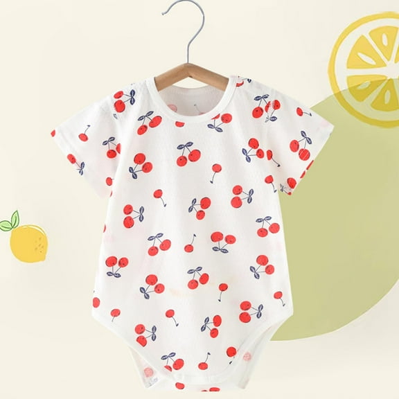 Mgmyaa Unisex Baby Cherry Print Short Sleeve Crew Neck Jumpsuit for Newborns Ages 0-12 Months