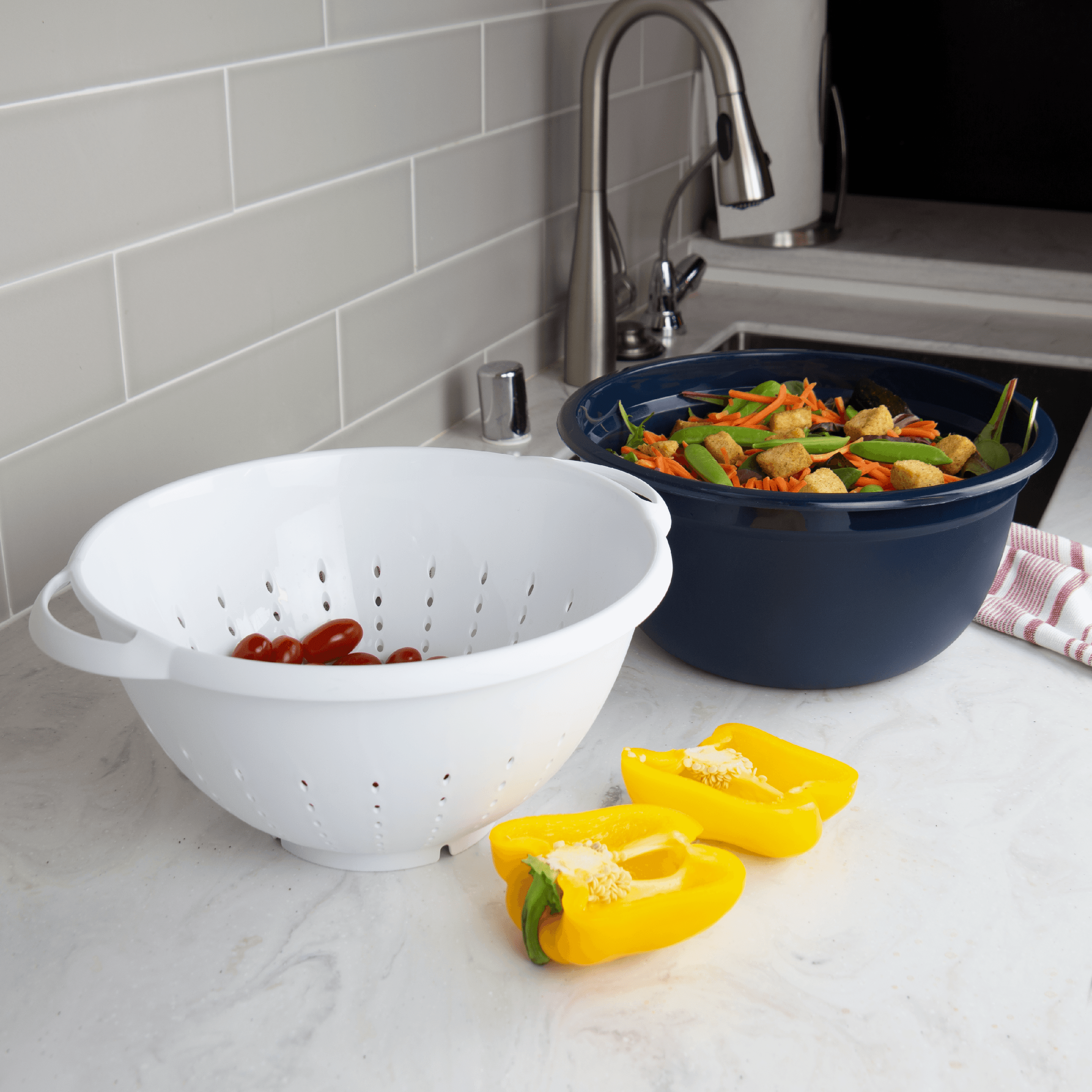 Mainstays Mixing Bowl and Colander Set, 6-Quart Red Bowl, 5-Quart