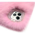 thumbnail image 2 of Compatible with iPhone 14 Pro Max Case Cute Plush Furry Case with Glitter Lanyard Strap Bling Diamond Camera Lens Protector Soft Winter Warm Plush Fluffy Fur Cover for Women and Girls, Pink, 2 of 10