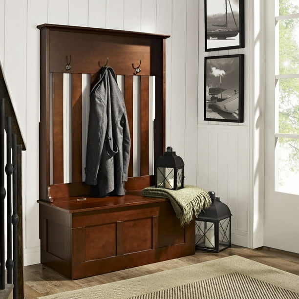 Crosley Furniture Ogden Entryway Hall Tree with Storage Bench, Mahogany
