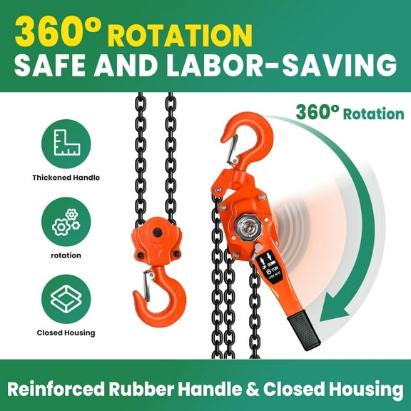 ‌Heavy-Duty Lever Hoist Come Along 13,200lb - OSHA Compliant Double Pawl Safety System - 20FT Lift Height for Construction/Marine‌