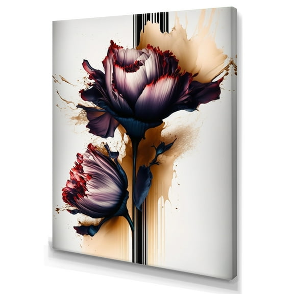 Designart Red Peony Flower On Abstract Paint V Canvas Wall Art